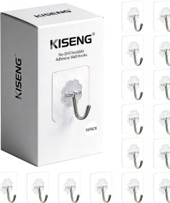 16 Pack Crystal Clear Adhesive Hooks for Hanging. Heavy Duty 22lb | Sticky Hooks. Invisible Clear Wall Hooks No Drill No Damage. Waterproof Shower Hooks for Bathroom Kitchen Towel Keys