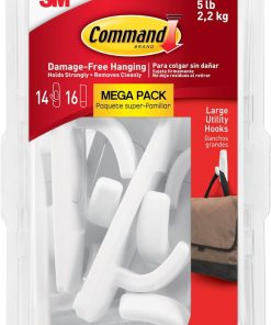 Command 5 lb Large Utility Hooks. 14 Hooks and 16 Strips. Damage-Free Hanging Wall Hook with Adhesive Strips. No Tools Required. Great for Home Kitchen Office Organization