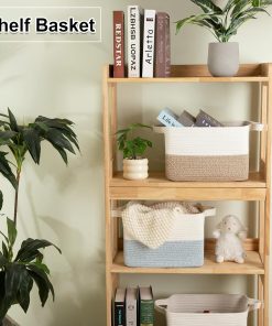 Alternative view of OIAHOMY Woven Storage Basket for Shelves. Rectangle Cotton Rope Baskets for Organizing. 13 x 10 x 9 in. Storage Bins for Dog Toys.Towel.Books.Gift.Brown and White