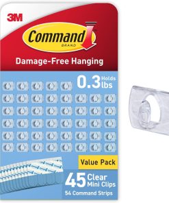 Command Clear Indoor Mini Light Clips Value Pack. 45 Clips. 54 Strips. Damage-Free String Light Hangers for Home. Room. Wall. Office. and Dorm Decor. Great for Cable Management. Holds up to 0.3 lb
